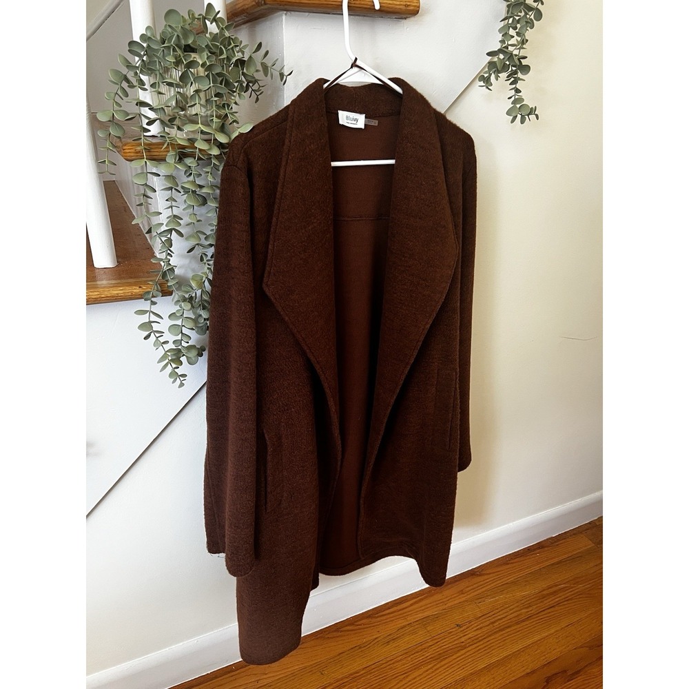 BLUIVY Brown Knit Soft Warm Coatigan Jacket Sweater with Pockets Boho Chic Sz L